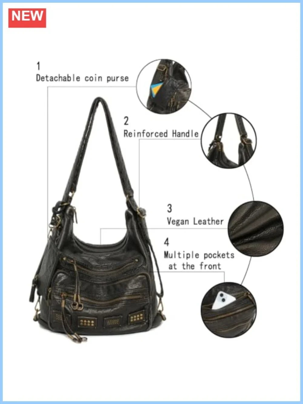 Vegan Leather Hobo Bag Y2K Shoulder Purse Crossbody